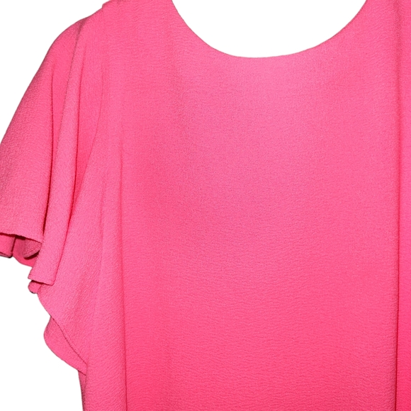 Gianni Bini Hot Pink Ruffled Short Sleeve Zippered Back Dress Size Medium - Picture 6 of 10